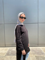 Ruched Sleeves Cotton Blouse - Black