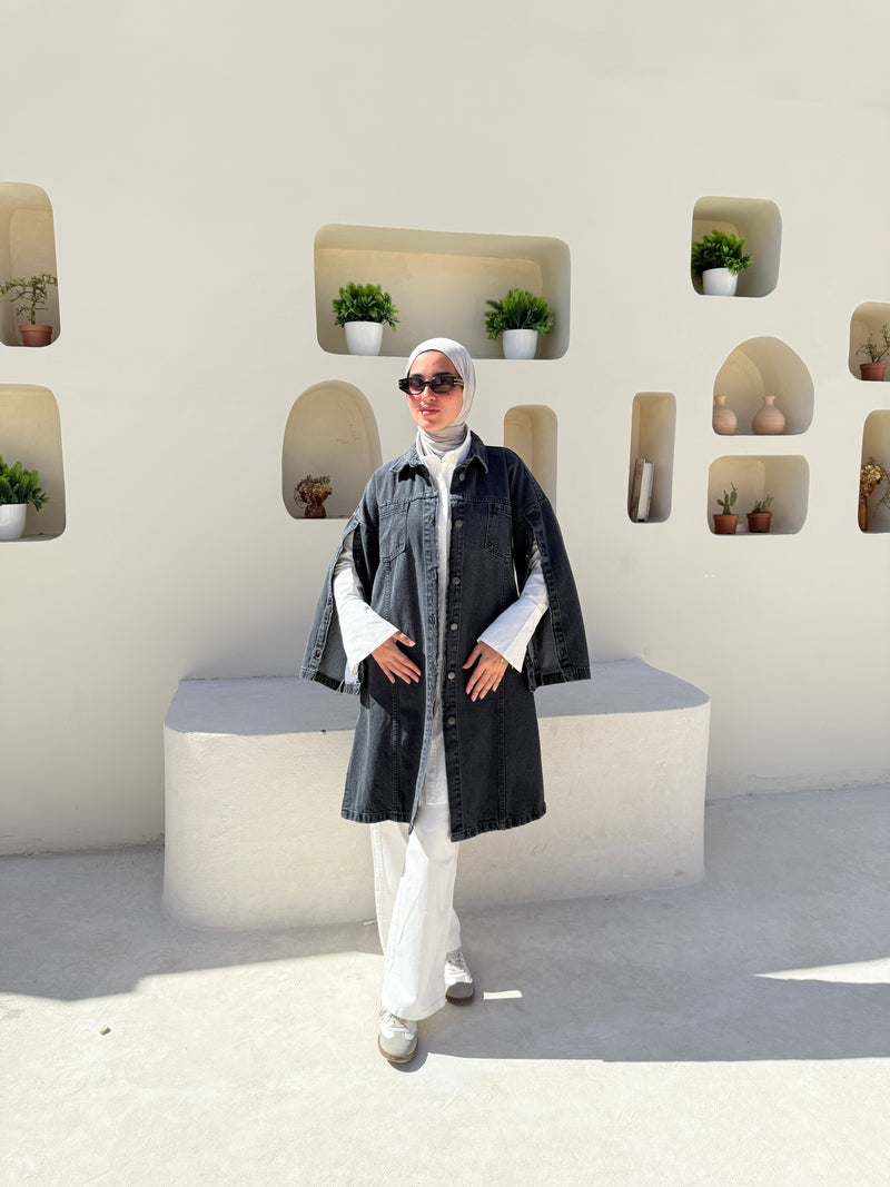 Denim Buttoned Jacket - Black