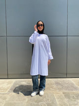 Ruched Sleeves Cotton Blouse - White