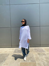 Ruched Sleeves Cotton Blouse - White
