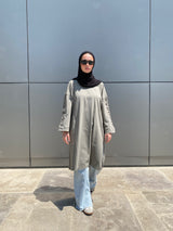 Ruched Sleeves Cotton Blouse - Olive