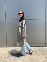 Ruched Sleeves Cotton Blouse - Olive