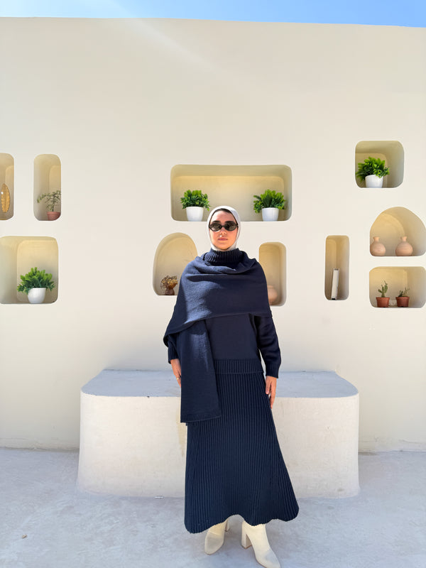 Flowy Knitted Skirt - Navy