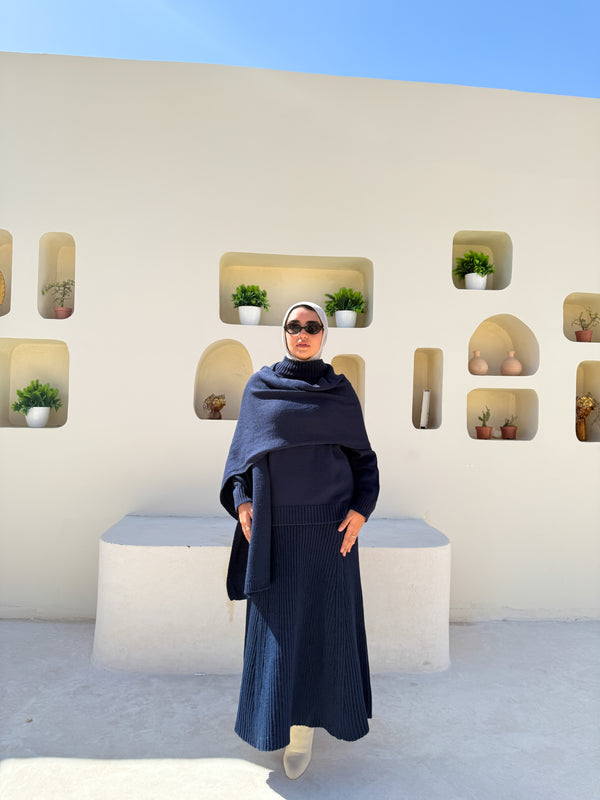 Flowy Knitted Skirt - Navy