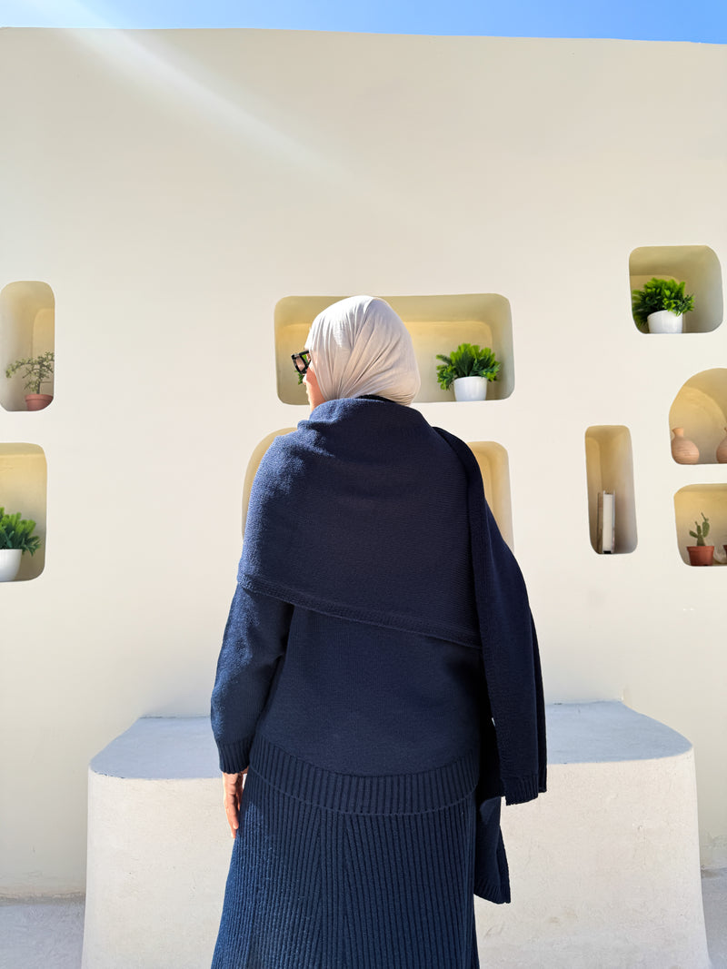 Knitted Blouse With Scarf - Navy