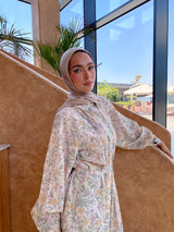 Printed Seamed Linen Dress - Yellow