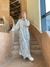 Printed Seamed Linen Dress - White