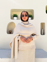 Knitted Blouse With Scarf - Beige