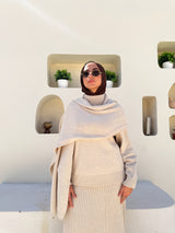 Knitted Blouse With Scarf - Beige