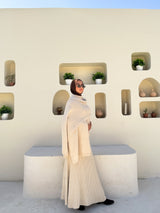 Knitted Blouse With Scarf - Beige