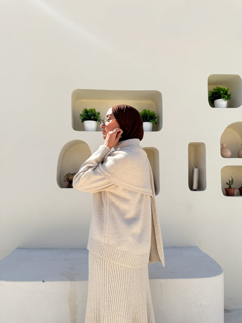 Flowy Knitted Skirt - Beige