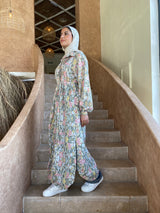 Printed Seamed Linen Dress - Olive