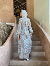 Printed Seamed Linen Dress - Olive