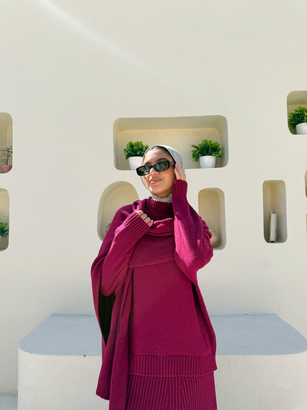 Knitted Blouse With Scarf - Magenta