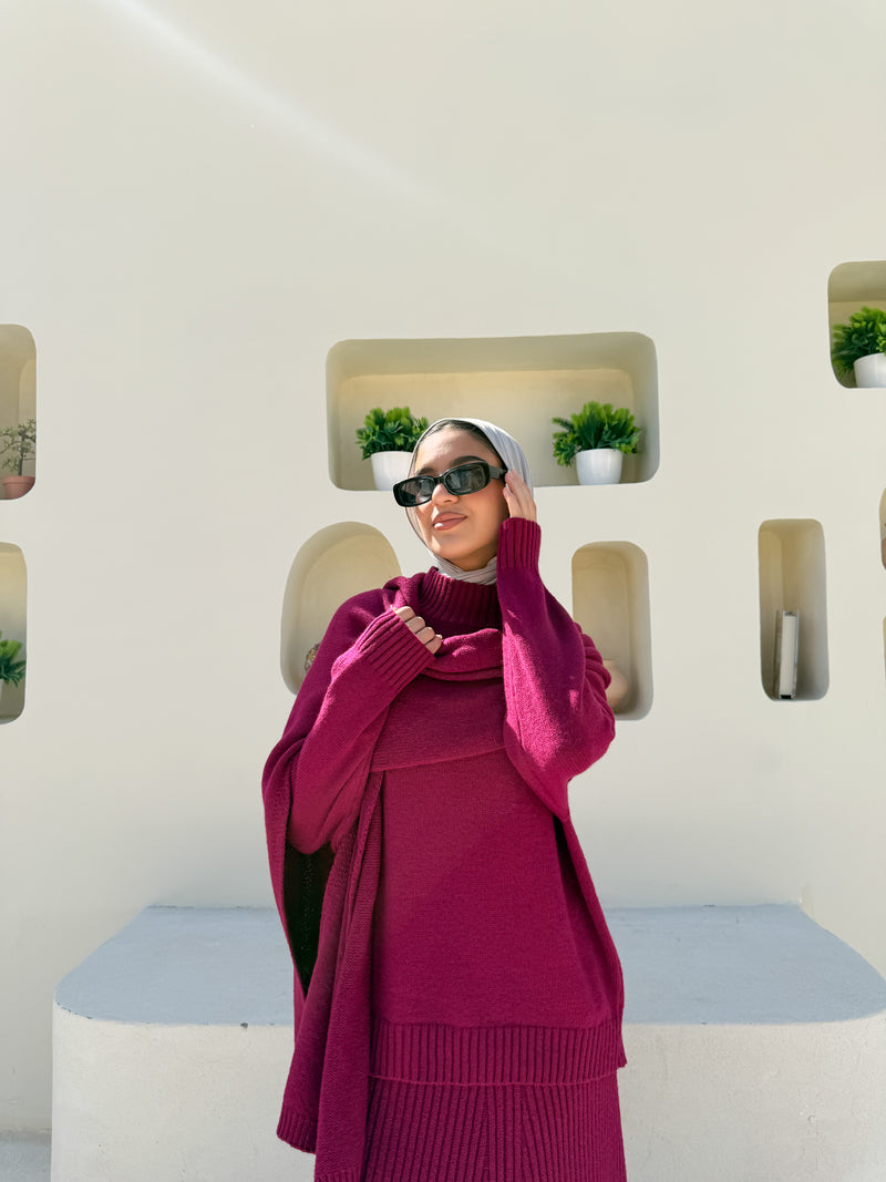 Knitted Blouse With Scarf - Magenta