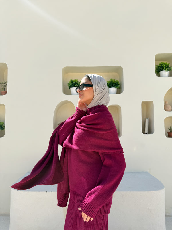 Knitted Blouse With Scarf - Magenta