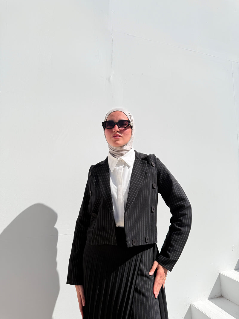 Striped Short Blazer - Black