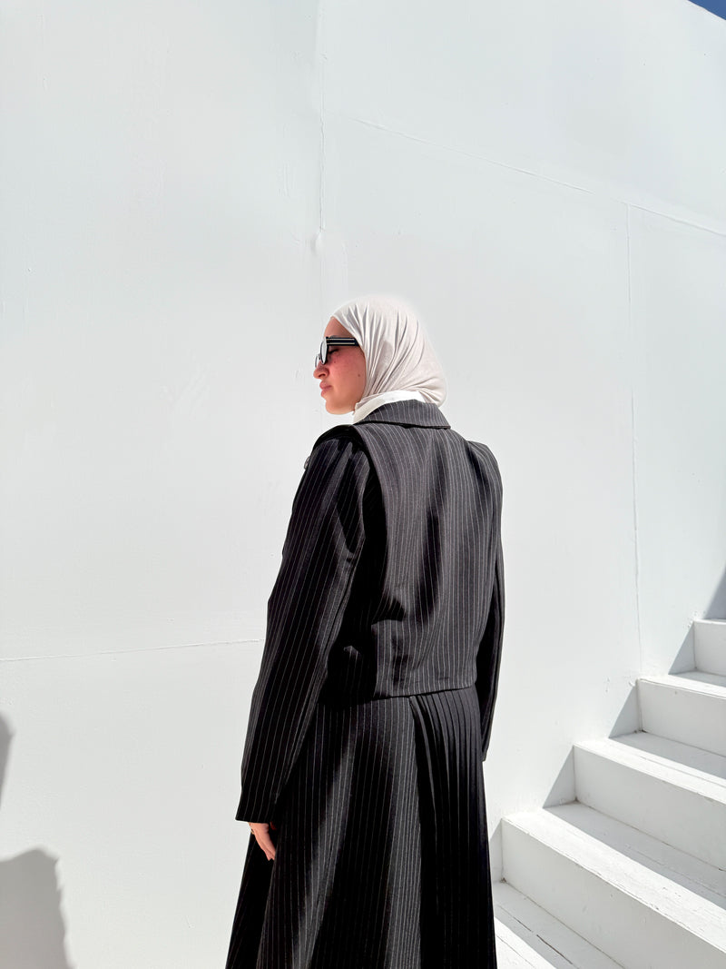 Striped Short Blazer - Black