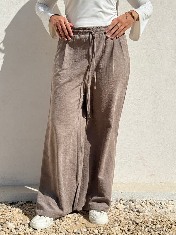 Drawstring Suede Pants - Cafe