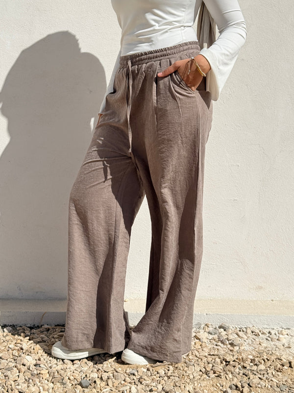 Drawstring Suede Pants - Cafe