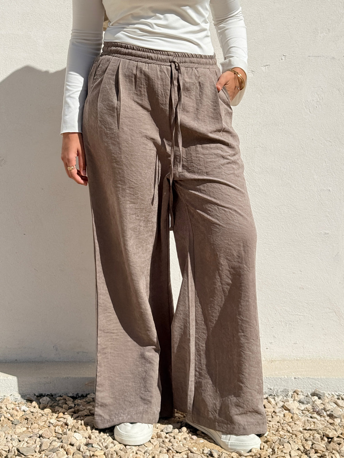 Drawstring Suede Pants - Cafe
