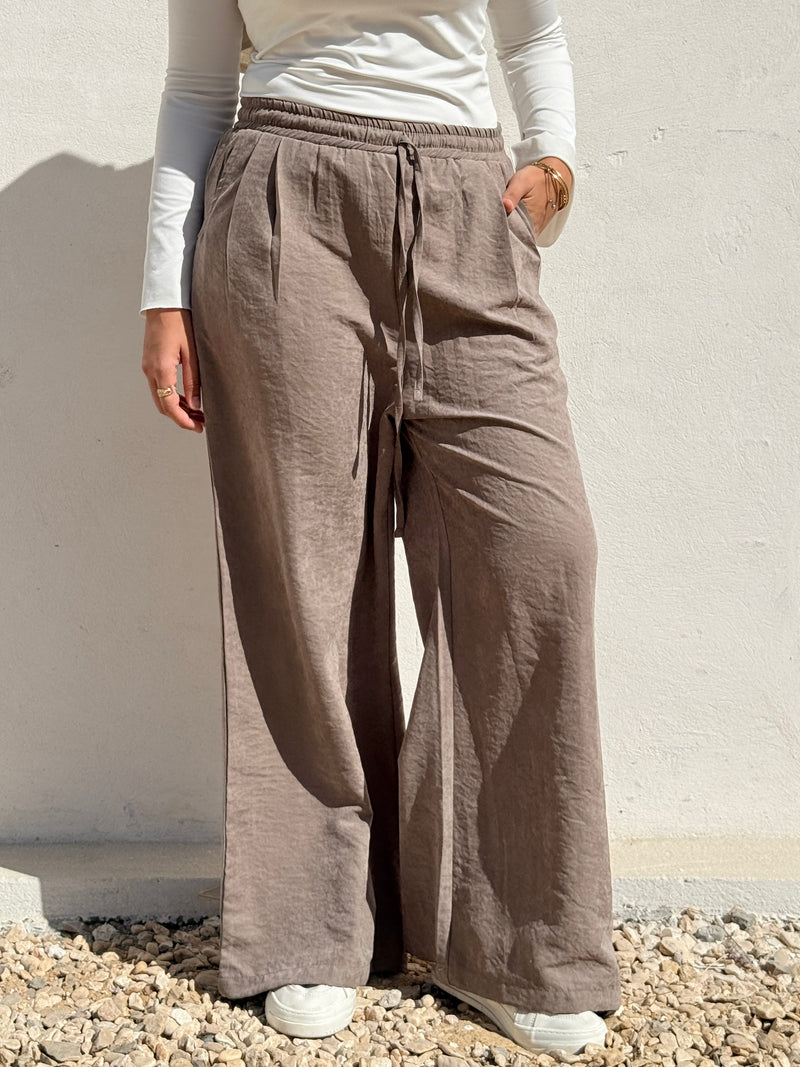 Drawstring Suede Pants - Cafe