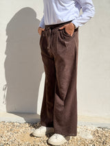 Drawstring Suede Pants - Brown