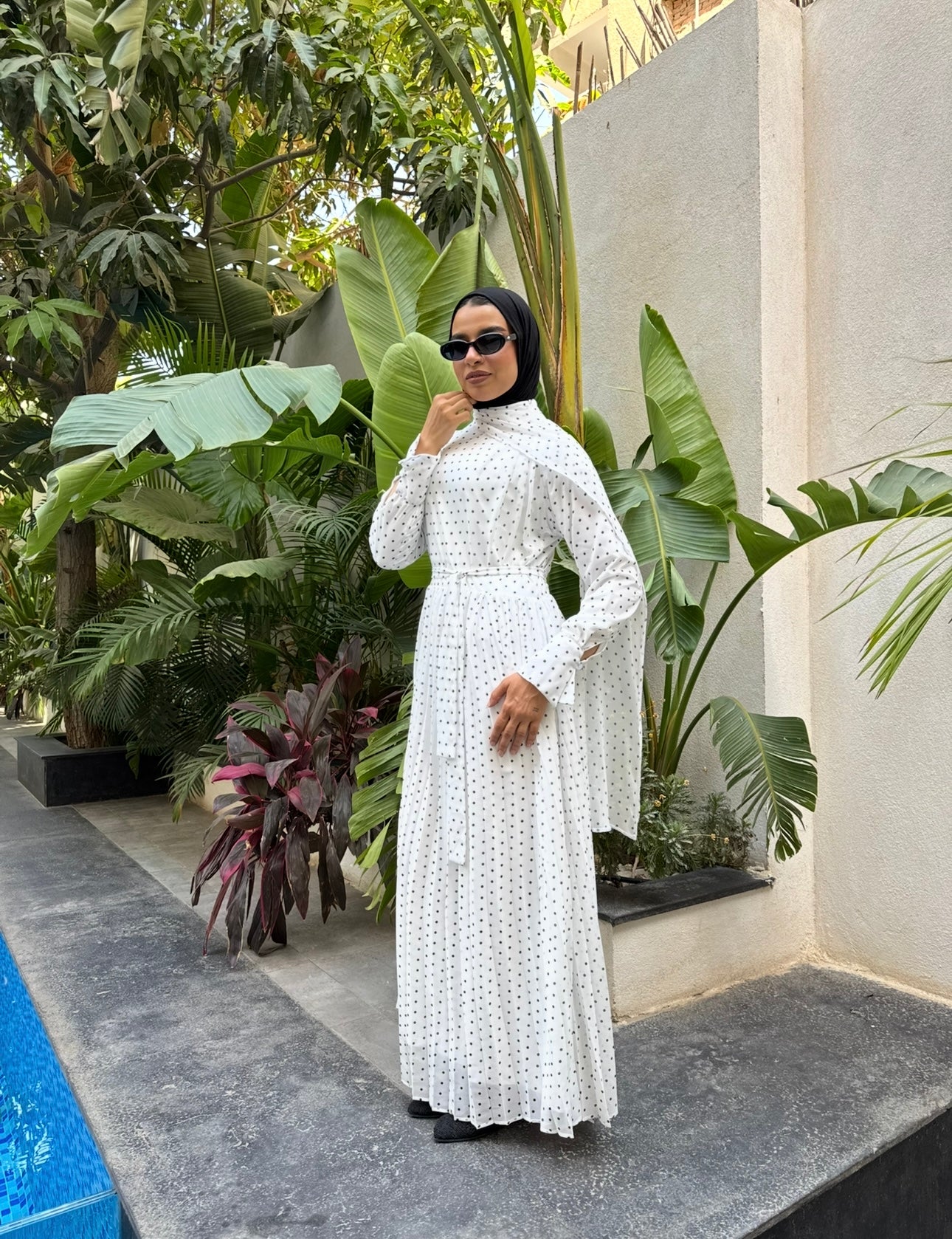 Pleated Bottom Dress -White