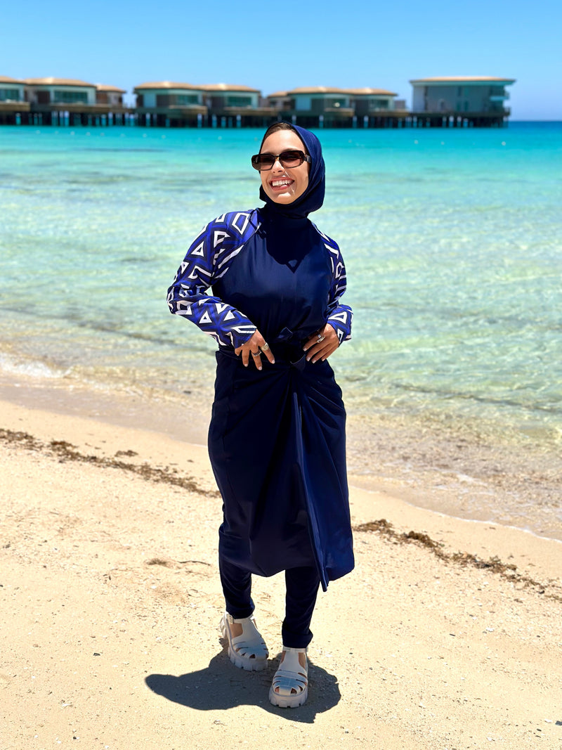 Printed Sleeves Burkini-Blue
