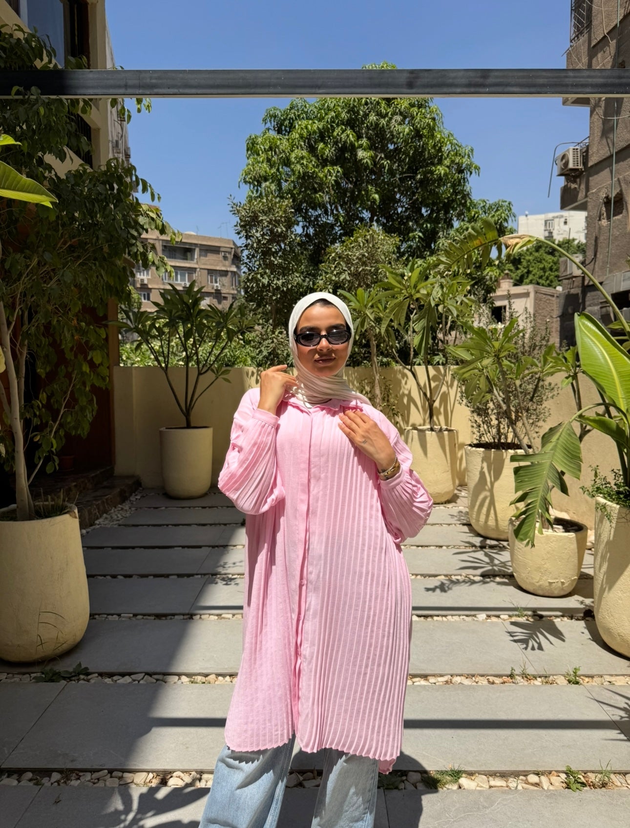 Pleated Linen Blouse -Pink