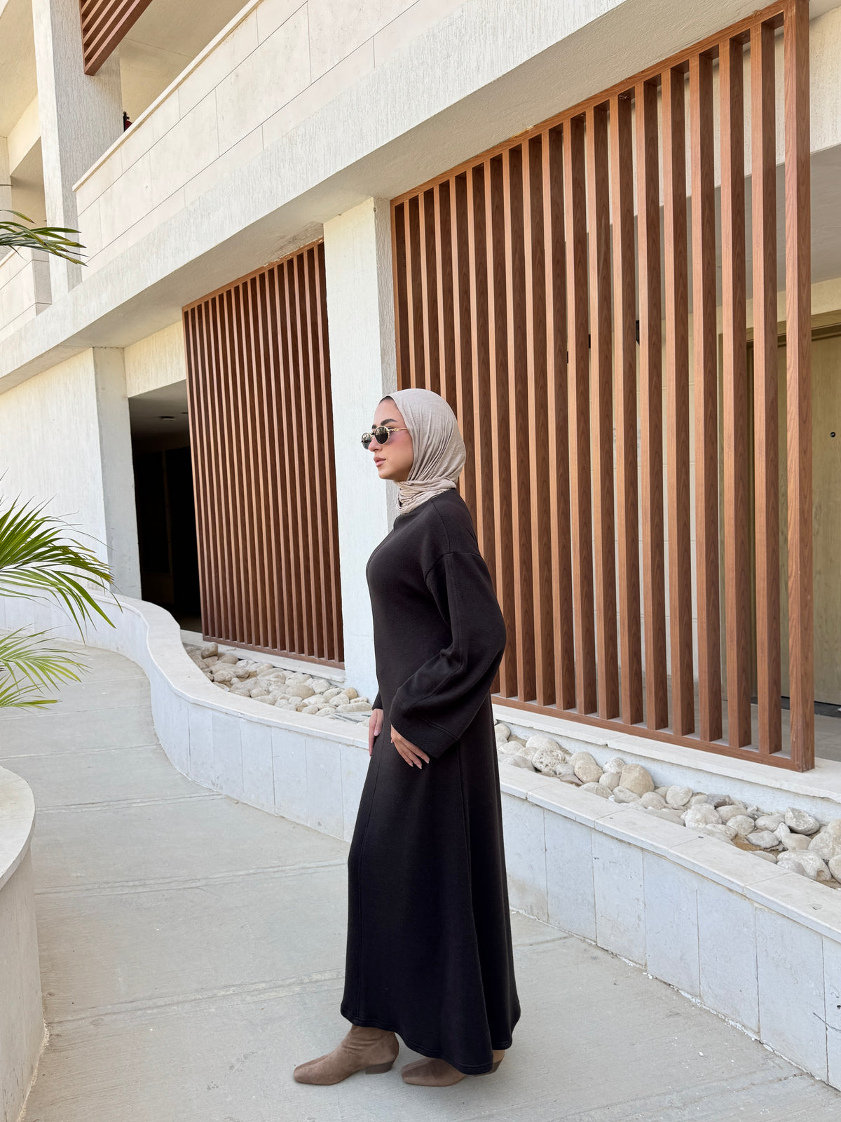 Seam Detail Wool Dress - Brown