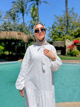 Lined Broderie Dress - White