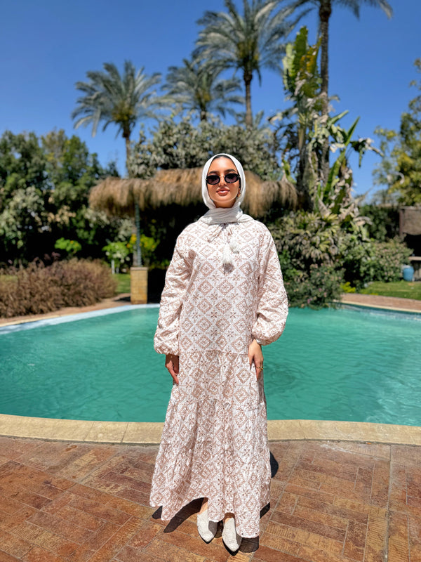 Lined Broderie Dress - White*Beige