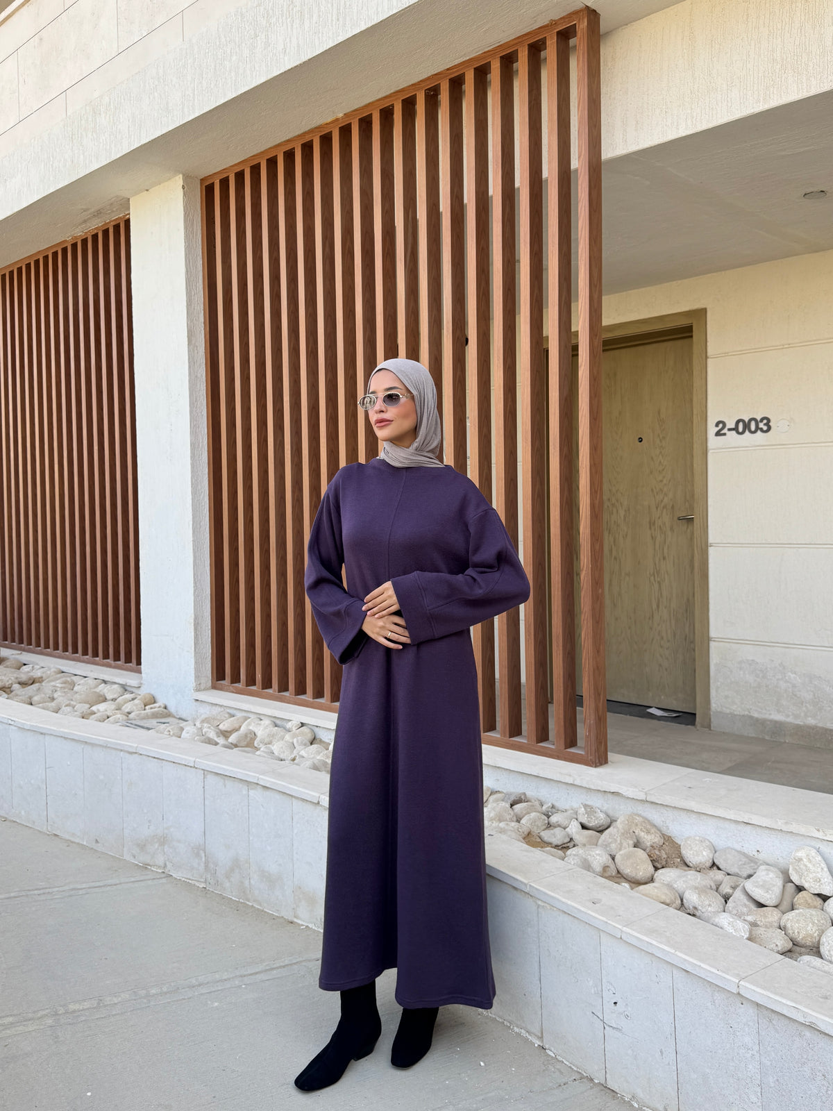 Seam Detail Wool Dress - Purple