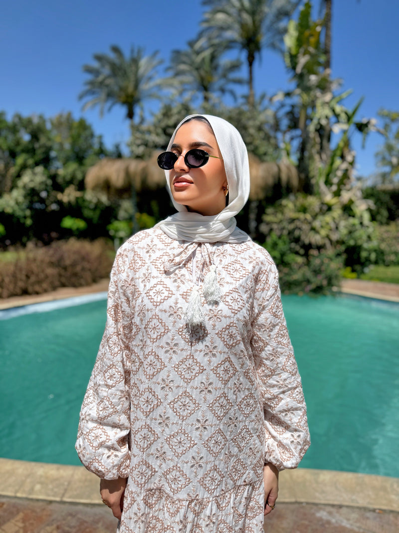 Lined Broderie Dress - White*Beige