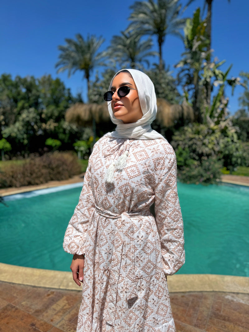 Lined Broderie Dress - White*Beige