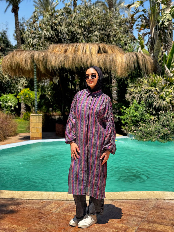 Printed Ruched Sleeves Shirt - MultiColored