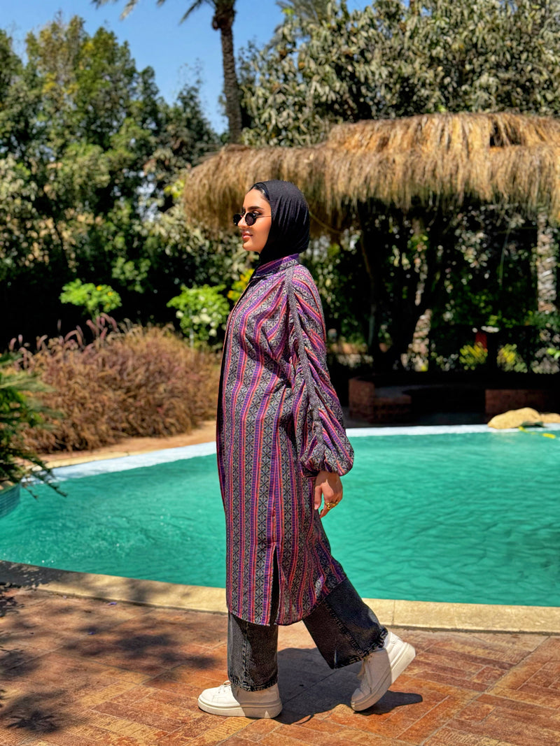 Printed Ruched Sleeves Shirt - MultiColored