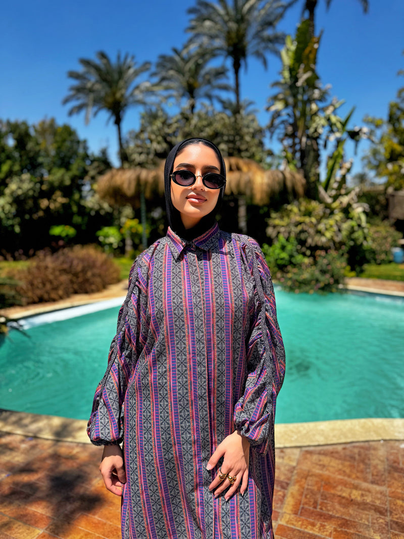 Printed Ruched Sleeves Shirt - MultiColored