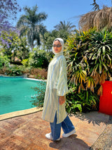 Printed Ruched Sleeves Shirt - White