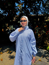 Ruched Sleeves Shirt - Dark Blue*White