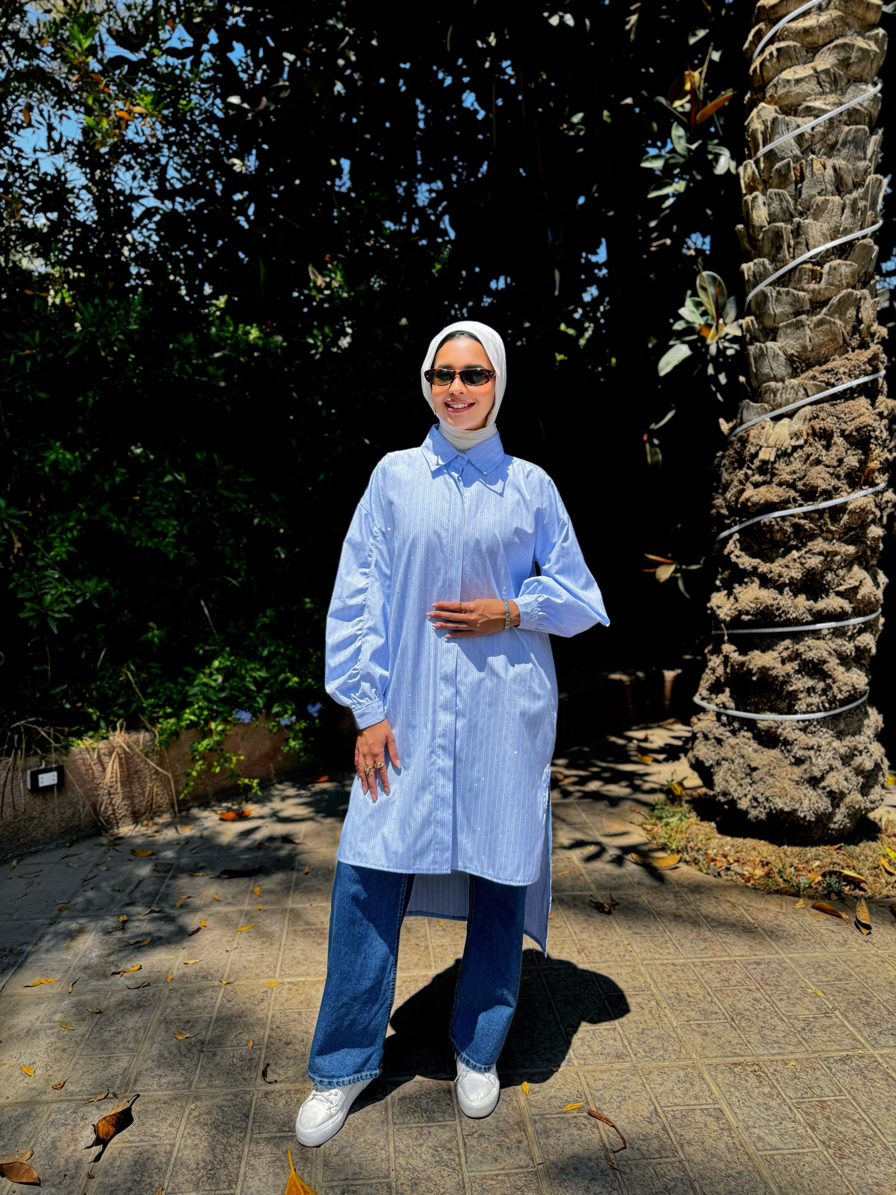 Ruched Sleeves Shirt - Baby Blue*Blue