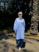 Ruched Sleeves Shirt - Baby Blue*Blue