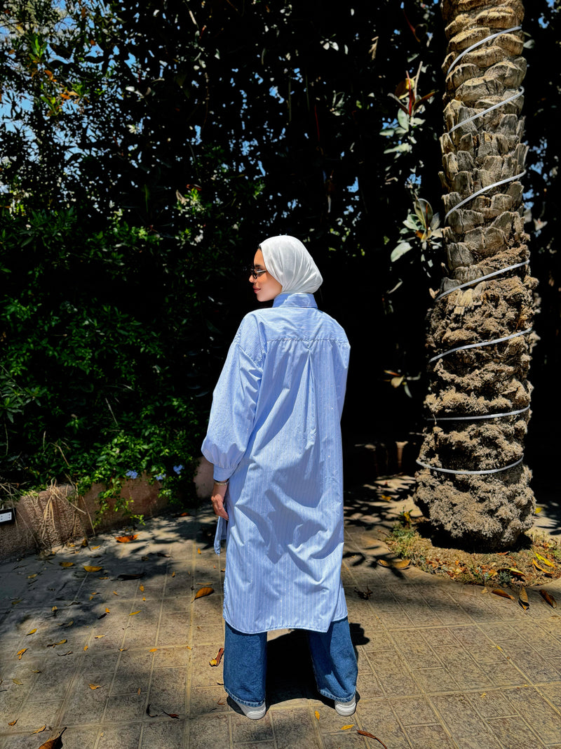 Ruched Sleeves Shirt - Baby Blue*Blue