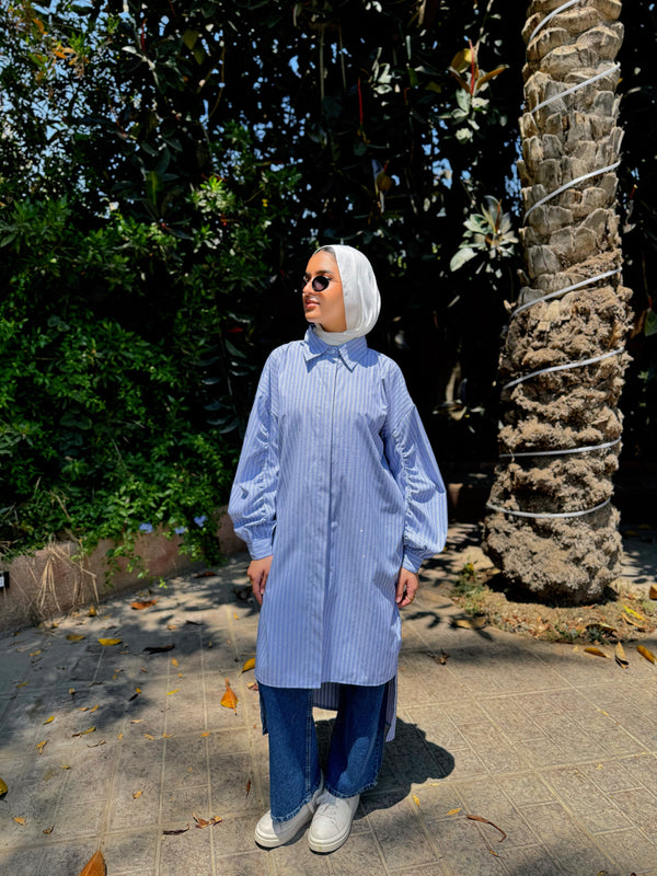 Ruched Sleeves Shirt - Grey
