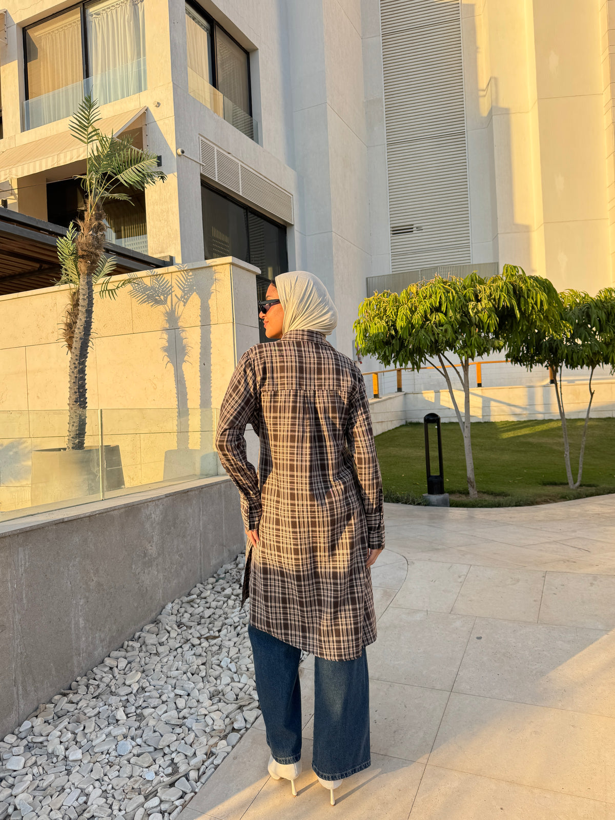 Overlap Checked Shirt - Brown
