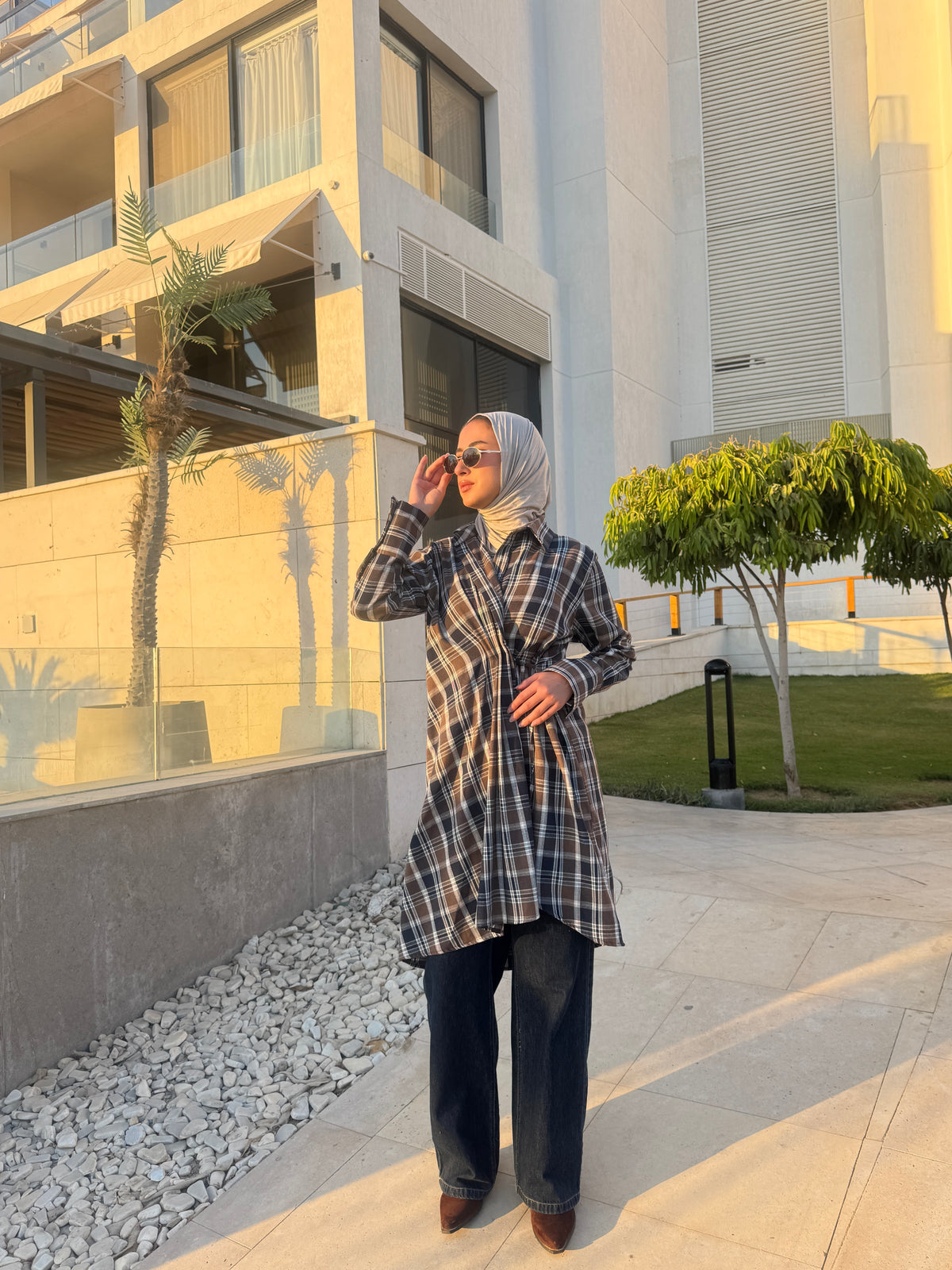Overlap Checked Shirt - BRWON*NAVY