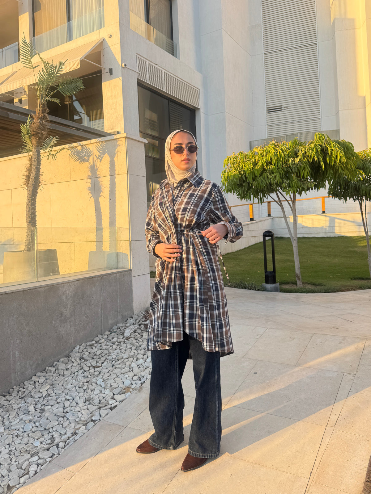 Overlap Checked Shirt - BRWON*NAVY