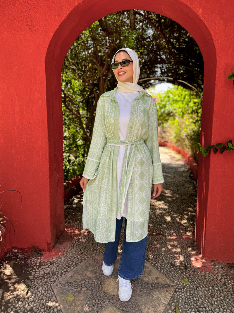 Patterned  Linen Shirt - Green