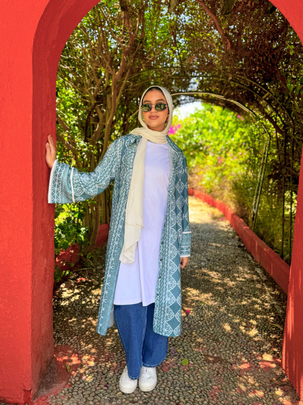 Patterned  Linen Shirt - Teal